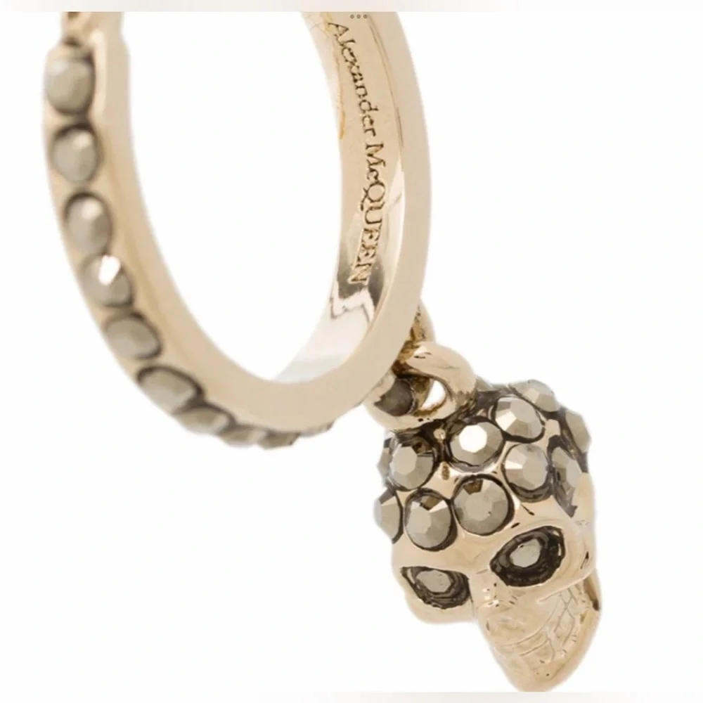 Alexander McQueen Scull Crystals Embellished Hoops Earrings - Picture 9 of 10